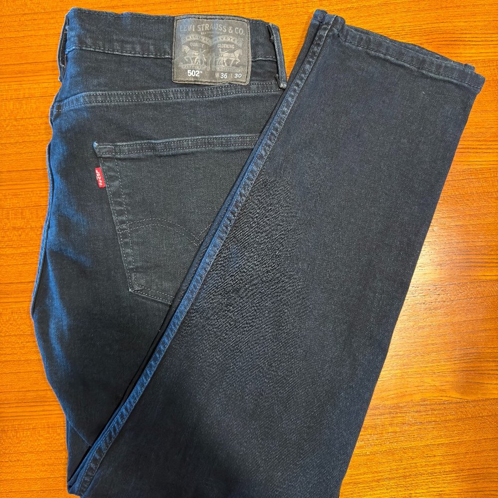 Levis 502 Mens Jeans 36x30 Black Stretch Taper EUC Like New
